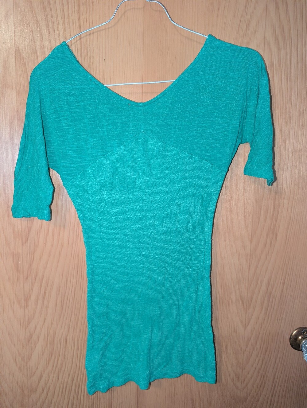 Women’s Teal Knot-Front Short Sleeve Top - Picture 3 of 3